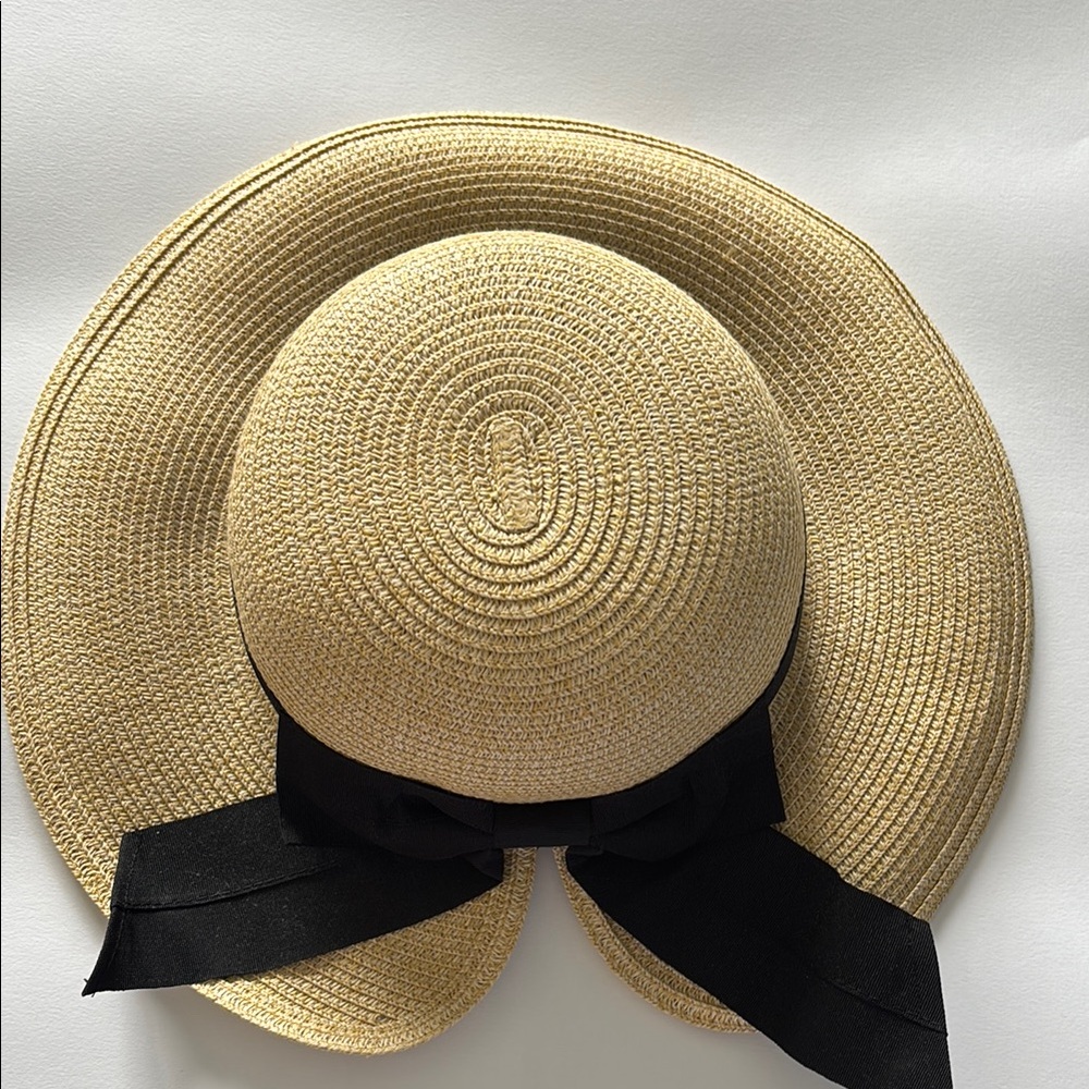 Stylish Premium Straw Hat with Black Ribbon Band by Verabella